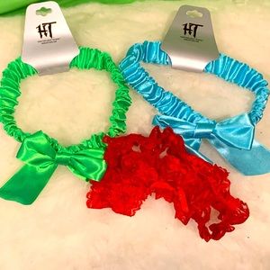 New Hot Topic Satin and Lace Bow Leg Garter Bundle - Red, Green, Blue